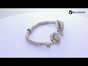 Wholesale Sterling Silver With 18K Gold Diamond Triple Mandala Floral Woven Cuff Bracelet