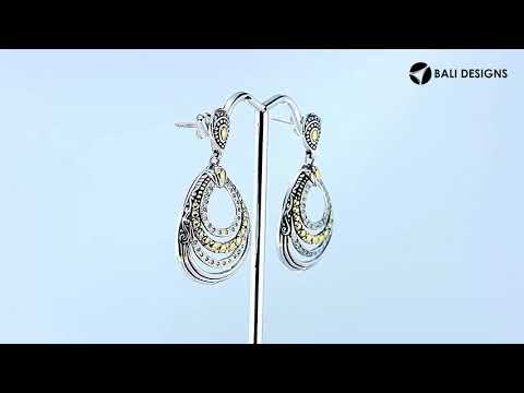 Sterling Silver With 18K Gold Teardrop Earrings With Layered Swirl Design And Diamond Accents