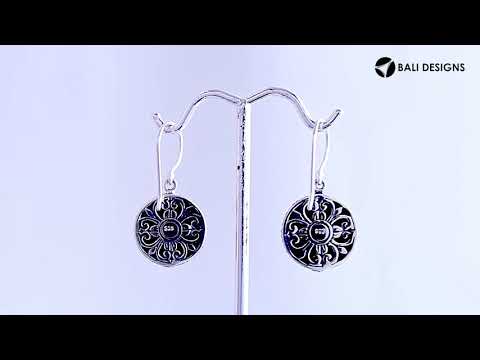 Sterling silver Abalone Shell earrings with round design and floral silver center strip for wholesale collection.