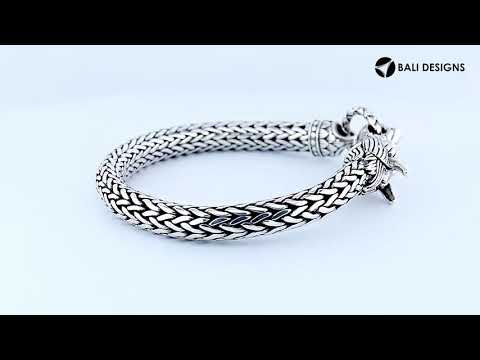Sterling silver braided bracelet with single dragon head clasp for wholesale