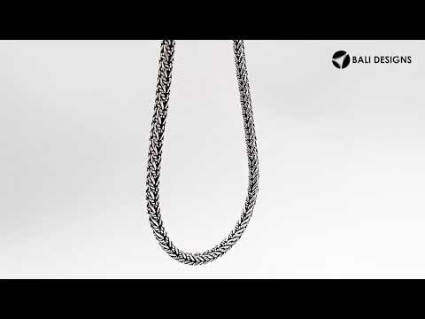 Handcrafted sterling silver 4MM wheat chain necklace with polished-oxidized finish and artisan clasp, made in Bali.