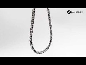 Handcrafted sterling silver 4MM wheat chain necklace with polished-oxidized finish and artisan clasp, made in Bali.