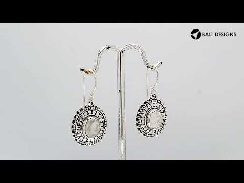 Sterling silver oval Rainbow Moonstone dangle earrings
