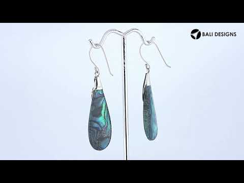Sterling silver Abalone Shell long drop earrings with earwire lock