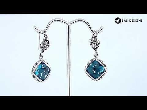 Sterling silver London Blue Topaz Quartz earrings with floral detailing for wholesale collection.
