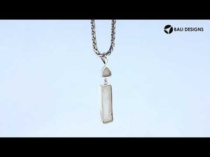 Sterling silver pendant with mother of pearl rectangular and triangular drop handcrafted in Balinese geometric style