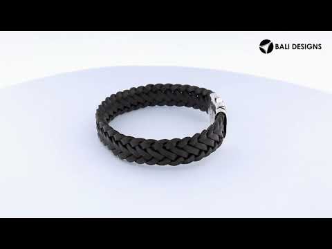 Sterling silver bracelet with brown braided leather band for wholesale