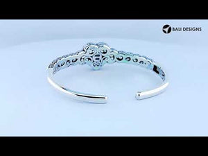 Wholesale Sterling Silver With 18K Gold Diamond Carved Heart Cuff Bracelet