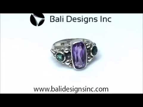 Sterling Silver Ring With Amethyst And Green Quartz, Dual Stone Beaded Designer Ring, Mirror Polished Antique Finish