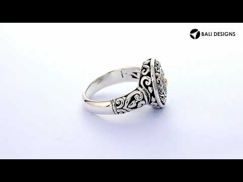 Wholesale Sterling Silver With 18K Gold Diamond Mandala Bloom Ring With Balinese Carvings.