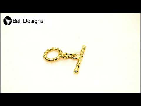 18K gold overlay toggle clasp with twisted rope ring and matching bar, handcrafted jewelry finding from India
