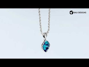 Sterling Silver London Blue Topaz Quartz Cushion Pendant With Balinese Filigree Design For Wholesale Buyers.