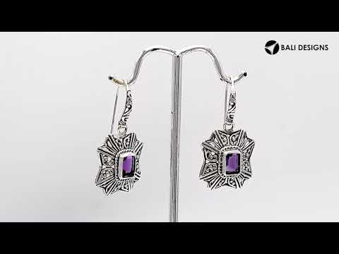 Wholesale Sterling Silver Starburst Filigree Amethyst Quartz Drop Earrings With Oxidized Finish And Balinese Craftsmanship