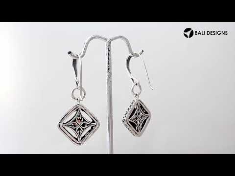 Wholesale Sterling Silver Garnet Quartz Square Filigree Dangle Earrings With Bali Ornate Frame