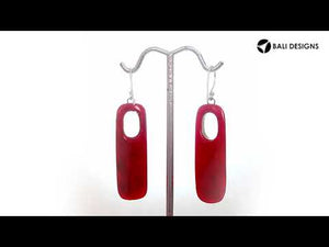 Red Coral Sterling Silver Oval Frame Earwire Earrings