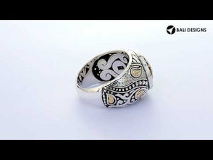 Wholesale Sterling Silver With 18K Gold Hammered Oval Center Ring With Balinese Carvings.