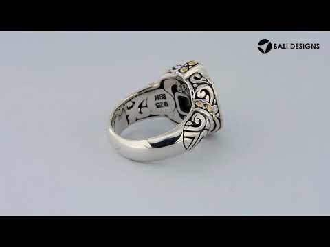 Wholesale Sterling Silver Two-Tone Diamond Buckle Ring With Scroll Engravings And Gold Accents.