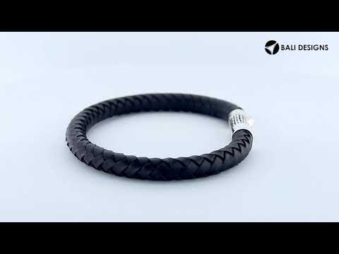 Sterling Silver Bracelet With Braided Black Leather
