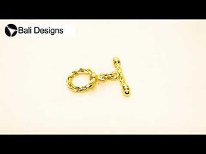 18K gold overlay toggle clasp with braided rope ring and twisted bar, handcrafted jewelry finding from India