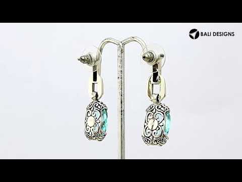 Wholesale Sterling Silver Blue Topaz Quartz Oval Dangle Earrings With Balinese Engraved Accents
