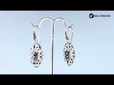 Sterling Silver Green Amethyst Quartz Faceted Oval Earrings With Ornate Bali Frame And Oxidized Finish