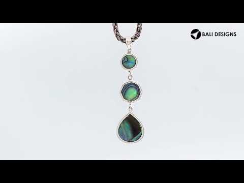 Sterling Silver Triple Drop Abalone Shell Pendant With Polished Balinese Frame.