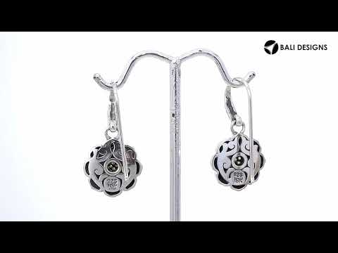 Sterling Silver With 18K Gold Floral Mandala Drop Earrings With Diamond Center
