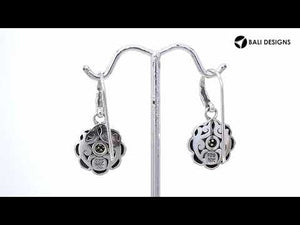 Sterling Silver With 18K Gold Floral Mandala Drop Earrings With Diamond Center
