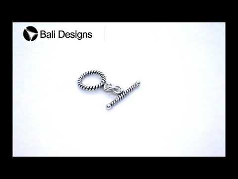 Silver Overlay rope design toggle clasp with twisted circular loop and matching bar, oxidized finish, wholesale jewelry making component.