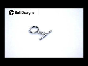Silver Overlay rope design toggle clasp with twisted circular loop and matching bar, oxidized finish, wholesale jewelry making component.