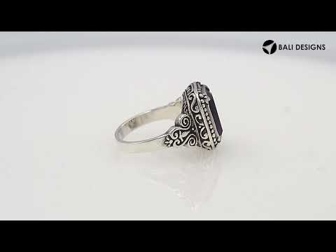 Sterling Silver Rectangular Ring With Amethyst Quartz In Balinese Designer Setting