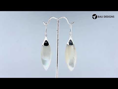 Sterling Silver Mother Of Pearl And Amethyst Quartz Marquise Drop Earrings