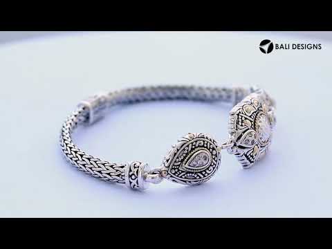 Wholesale Sterling Silver With 18K Gold Diamond Mandala Floral Teardrop Accent Bracelet