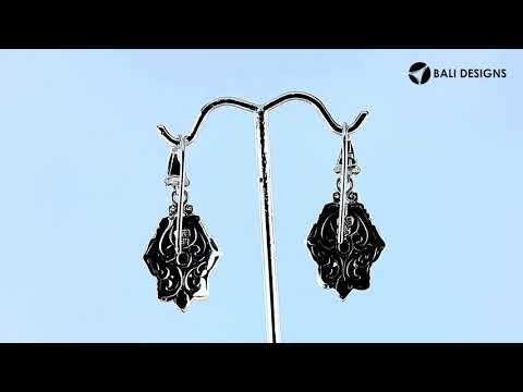 Sterling Silver With 18K Gold Drop Earrings With Hammered Oval Center And Ornate Oxidized Detailing