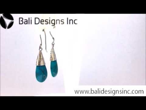 Wholesale Sterling Silver Teardrop Earrings With Turquoise Shell And Cone Cap