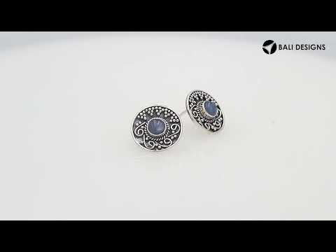 Sterling silver round Kyanite stud earrings