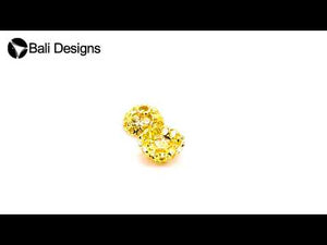 18K Gold Overlay Over Copper openwork dome bead cap with circular cut-out design and center hole, handcrafted jewelry component from India.