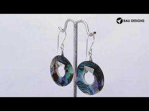 Abalone shell round silver dangle earrings