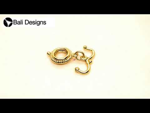 18K gold overlay toggle clasp with rope-edged round ring and curved bar, handcrafted jewelry finding from India