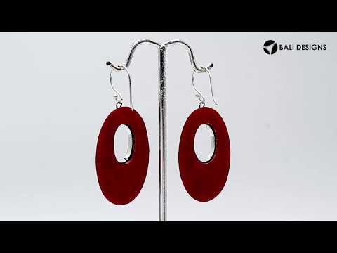 Sterling Silver Oval Earrings With Red Coral