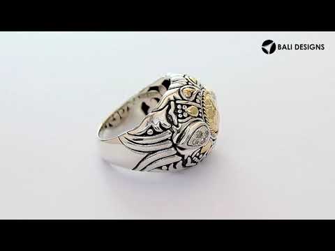 Wholesale Sterling Silver Hammered Gold Center Mandala Ring With Carved Balinese Detailing.
