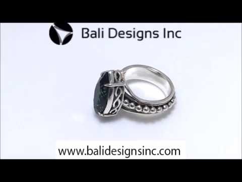 Wholesale Sterling Silver Green Quartz Ring With Marquise Cut & Beaded Band Design Handcrafted In Bali