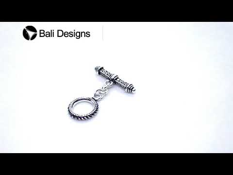 Silver Overlay toggle clasp with circular rope-edge ring and dotted bar design, handcrafted jewelry finding from India for bulk wholesale.