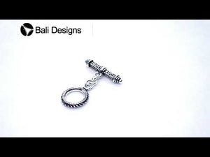 Silver Overlay toggle clasp with circular rope-edge ring and dotted bar design, handcrafted jewelry finding from India for bulk wholesale.