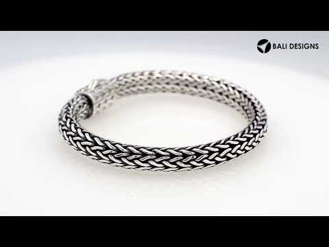 925 sterling silver woven Bali bracelet with Citrine Quartz clasp and oxidized finish.