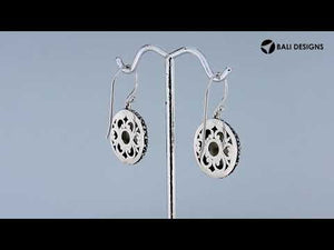 Sterling silver round earrings with Mother Of Pearl and oxidized dotted border for wholesale collections.