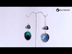 Wholesale sterling silver double-drop earrings with iridescent Abalone Shell in polished settings.