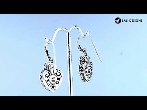Sterling Silver With 18K Gold Heart Drop Earrings With Scroll Pattern And Diamond Accent