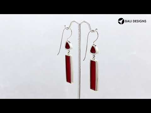 Sterling silver long drop earrings with Red Coral and sleek modern design for wholesale collections.