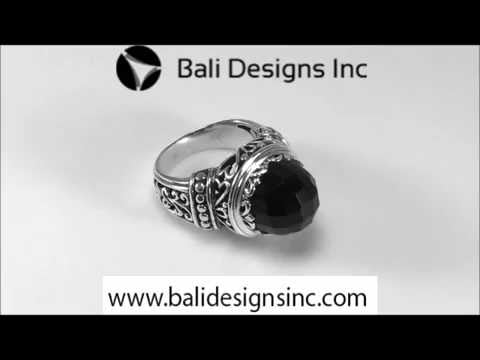 Sterling Silver Black Onyx Ornate Oval Ring with Detailed Bali Carved Silverwork